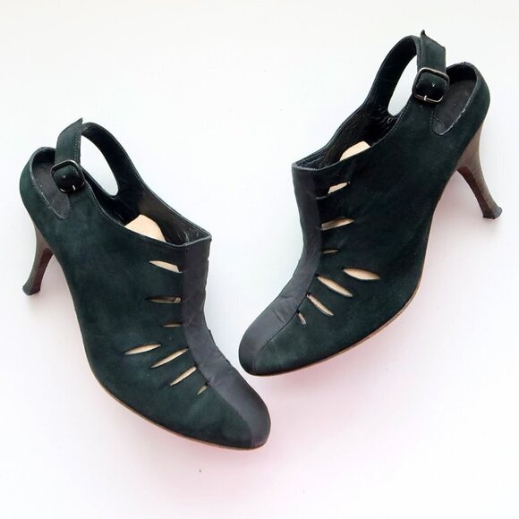 LD Tuttle Dark Green Suede Leather Slingback Heels Pumps Sandals Italian Shoes - Picture 3 of 16